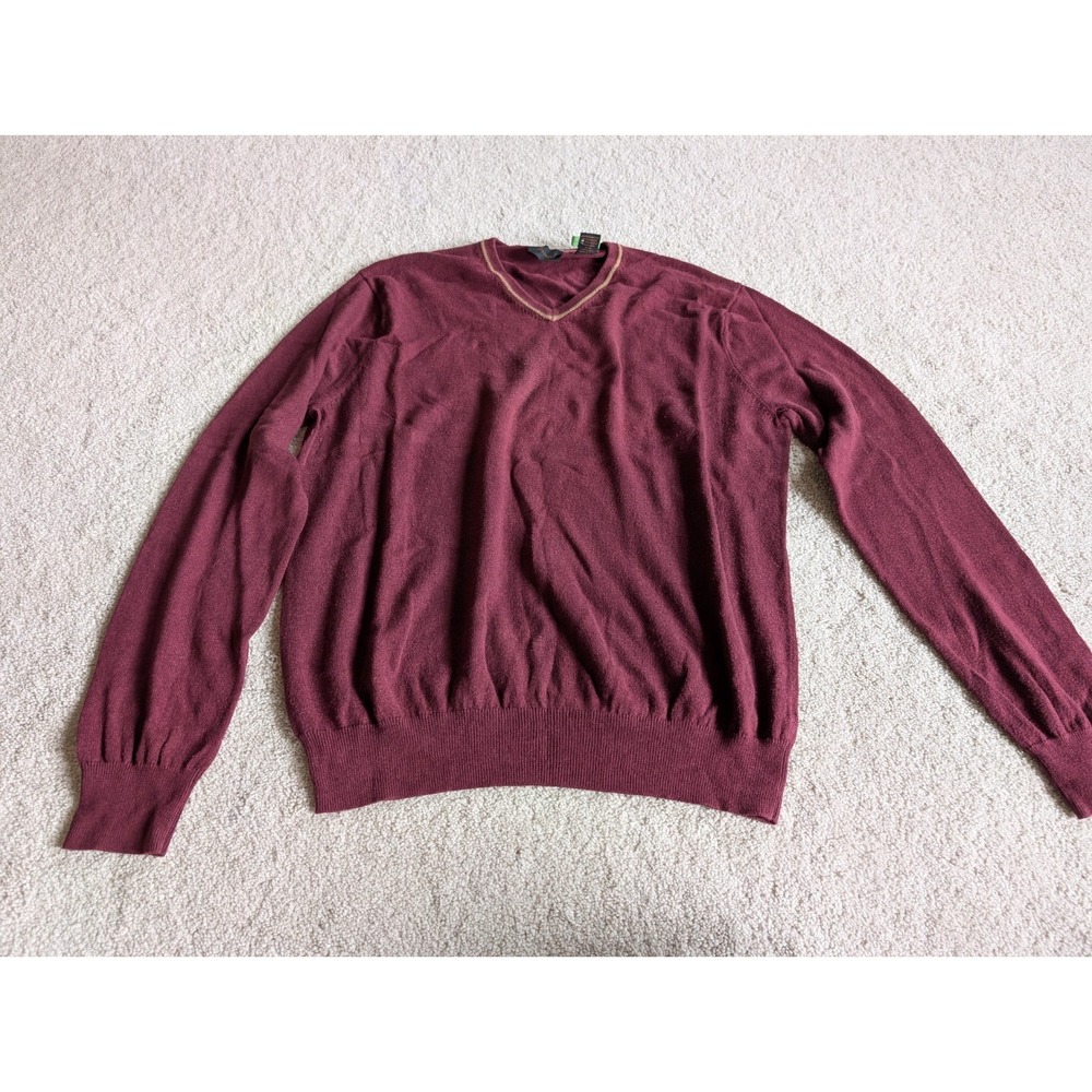 Jos A Bank Vintage Mens Red Cotton V-Neck Pullover Sweater Size Medium Burgundy